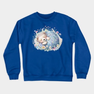 Bear cub sleeps in flowers Crewneck Sweatshirt